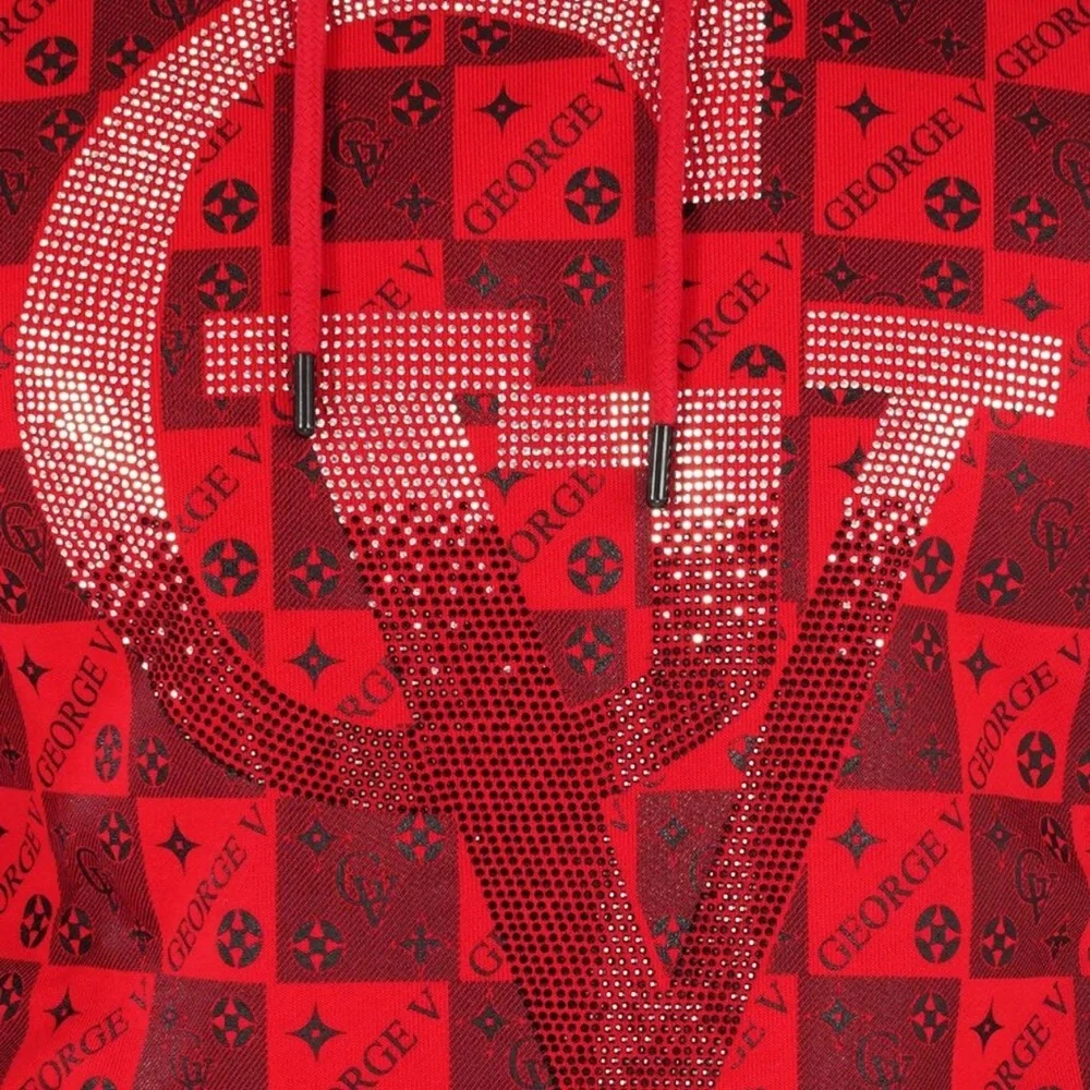 Red Black Sweater Hoodie George V Designer Brand From Paris Rhinestone